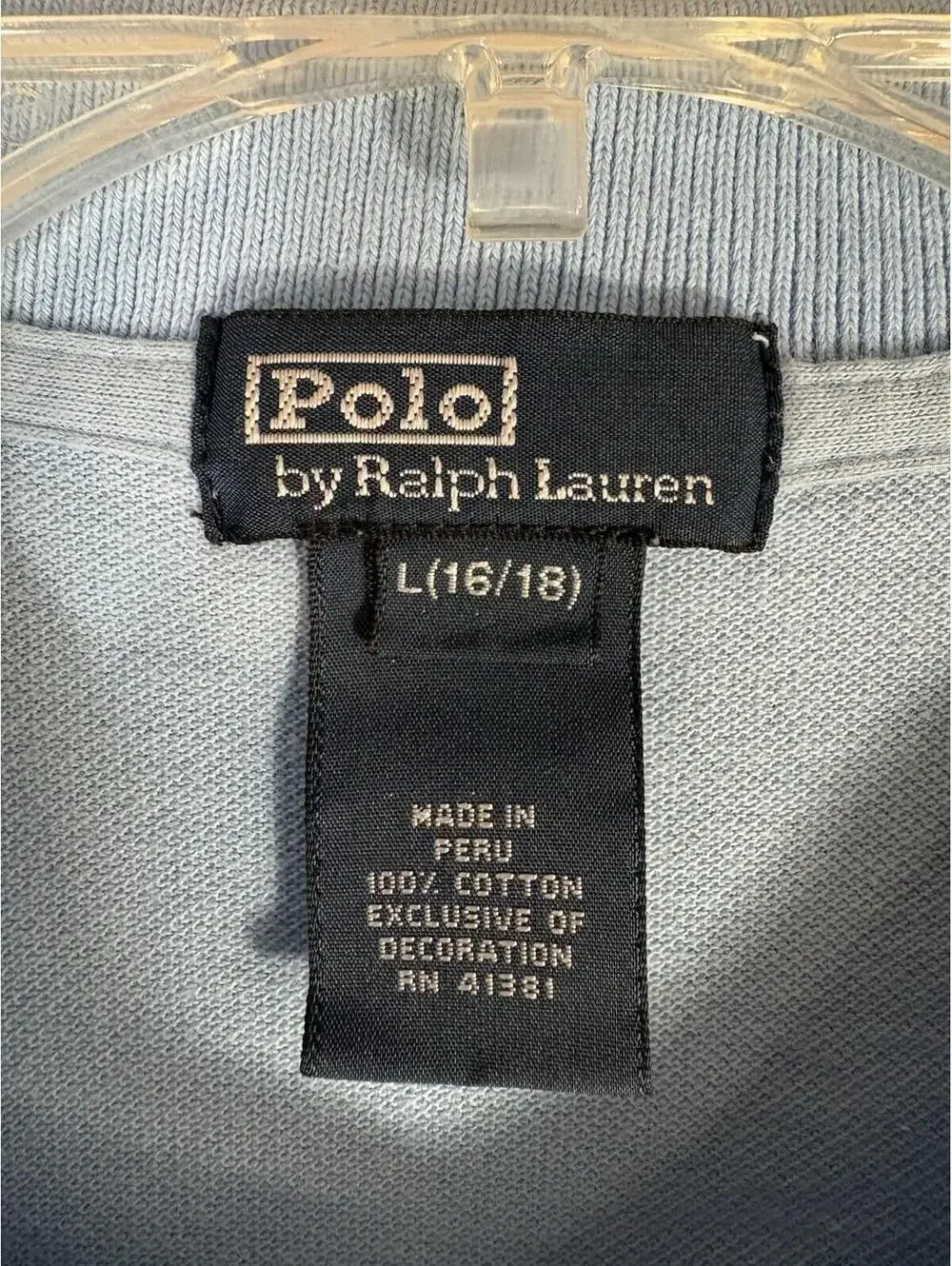 Polo Ralph Lauren Youth L 14-16 Lt Blue Pique Cotton Polo Shirt Pony Logo READ
